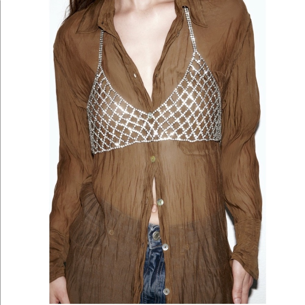 NWT Zara V-Neck Bralette Jewel Top - Picture 6 of 9